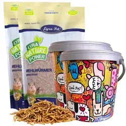 Liter Lyra Pet® Mehlwürmer im Design Eimer 2 x 10 - Vogelfutter: Hochwertige, proteinreiche Mehlwürmer, schonend getrocknet für die Gesundheit Ihrer Haustiere. Ideal für Vögel, Reptilien und Nagetiere, ganzjährig einsetzbar.