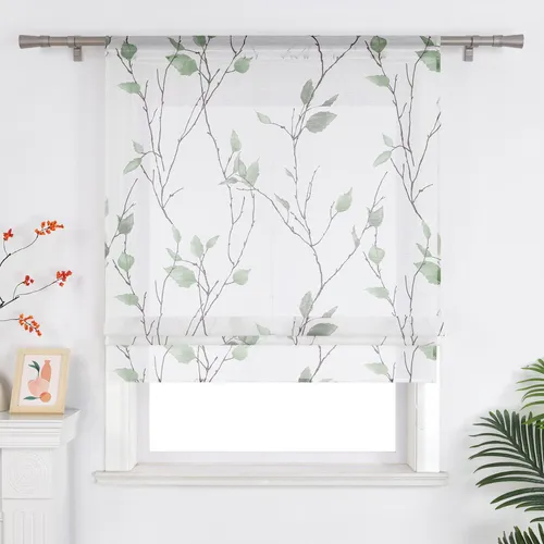Joyswahl Raffrollo Modern Küche - Transparente Gardine mit Blättern - Hochwertiges Raffrollo aus 100% Polyester, transparentes Voilestoff-Design mit lebendigem Blattmuster. Einfach mit Tunnelzug aufzuhängen, sorgt für sanftes Licht und eine angenehme Atmosphäre in Ihrem Raum.