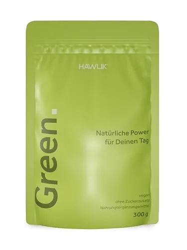 HAWLIK Green. – Natürlicher Superfood-Drink aus Obst, Gemüse, Algen & Vitalpilzen – Vegan, glutenfrei, laktosefrei, ohne Zuckerzusatz – 300g Pulver