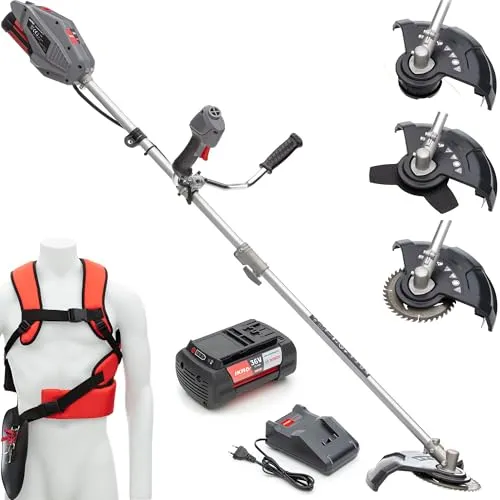 IKRA 36V Akku Freischneider Rasentrimmer IB-BC 33 - Effizientes Schneiden ohne Kabel - Rasentrimmer & Motorsensen mit bürstenlosem Motor für hohe Leistung und lange Laufzeit. Inkl. 36V Akku, Ladegerät und vielseitigem Zubehör für müheloses Arbeiten im Garten.