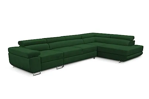 KREATIVE FURNITURE & DESIGN Ecksofa Rechts 343x88x203 cm - Sofa mit Schlaffunktion - Geräumig Eckcouch - Couch L Form - Wohnlandschaft L-Form Perfekt Für Ihr Zuhause Grün Rechts