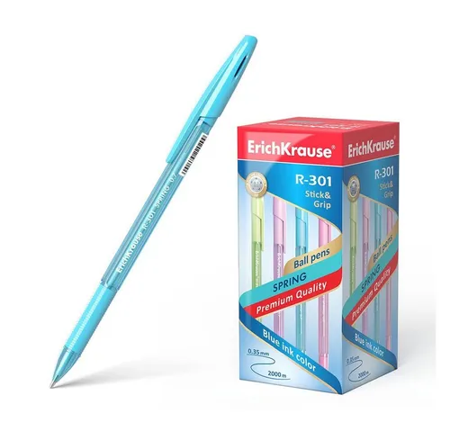 Erich Krause Kugelschreiber, Kugelschreiber R-301 Spring 0,35mm mit Gummigriff 50er Pack Blau