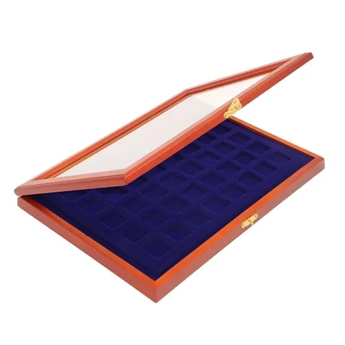 SAFE 5903 Echt Holz Münzkasette für 40 Fächern à 30 x 30 mm, z.B. für 3 Mark in Kapseln | Königsblaue Samteinlage | Abmessungen: 375 x 260 x 30 mm