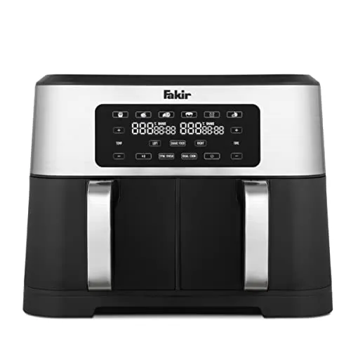 Fakir Premium Chefry Heißluftfritteuse 8,5 l Doppel - Schwarz - Fritteuse mit 8,5 l Volumen und 2800 W Leistung, ideal für gesundes Kochen mit 6 Garmodi und einfacher Reinigung dank Antihaftbeschichtung.