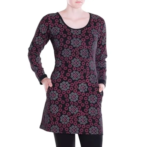 Vishes Damen leichtes Langarmshirt-Kleid in Schwarz | Größe L (40) | Handgefertigt aus 100% Baumwolle | Ideal für Frühling, Sommer & Herbst | Nachhaltige Alternative Bekleidung