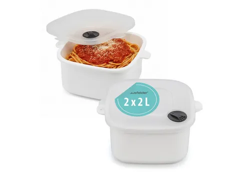 Hausfelder Mikrowellenbehälter Mikrowellentopf 2er Set, 2 x 2 Liter, Mikrowellengeschirrr mit Deckell, Mikrowellentopf 2 x 2 L, (2er Set, Set), BPA-freier Kunststoff, mit Dampfventil