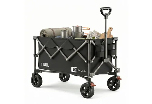 SUNULA Bollerwagen Faltbar – 150 L Handwagen bis 150 kg - Bollerwagen für Garten und Freizeit, faltbar und robust mit einer Maximalbelastung von 150 kg – perfekt für Ausflüge und Transport.