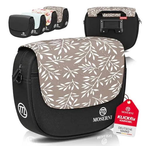 MOSERNI® Lenkertasche Fahrad – KLICKfix® kompatibel | 5L Volumen | Spritzwassergeschützt & robust | Inkl. Regenhaube | Ideal für E-Bike, Rennrad & Citybike (Blattmuster)