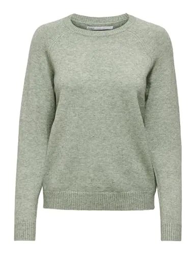 ONLY Damen Melierter Strickpullover - Bequemer Knit Sweater in Hellgrün, Größe M - Pullover für Damen aus weichem Melange-Strick, mit elastischen Bündchen für perfekten Sitz - ideal für lässige Looks.