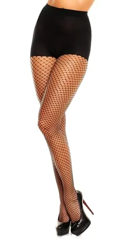 GLAMORY Damen Mesh Strumpfhose, Durchsichtig, Schwarz, XL-(48-50)