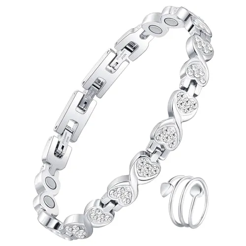 Jecanori Magnetische Armbänder für Damen, Titanstahl, Magnetarmband, 3800 Gauss, ultrastarke Magnete, verstellbare Länge, Armband mit Geschenkbox