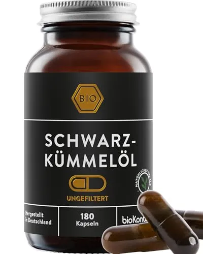 bioKontor – Bio Schwarzkümmelöl Kapseln 180 Stück – Ungefiltert & vegan