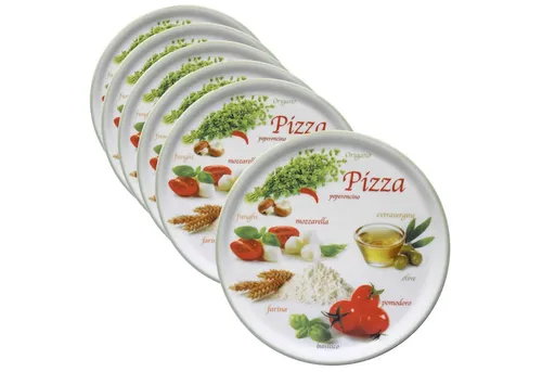 MamboCat Pizzateller 6er Set Napoli - 33cm - Pizzateller Set für italienisches Flair, 6 dekorierte Teller aus Porzellan mit grünem Rand, ideal für große Pizzen und vielseitig einsetzbar, spülmaschinengeeignet.