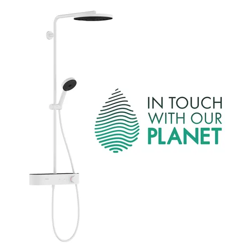 Showerpipe Pulsify 260 1jet EcoSmart mit Brausethermostat - Entspannung für Ihr Bad - Brausegarnituren mit höhenverstellbarer Handbrausehalterung und vielseitigen Strahlarten für unvergessliche Duscherlebnisse. Ideal für kleine Räume.