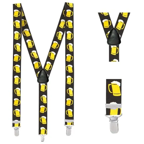 NET TOYS Originelle Hosenträger mit Bier-Motiv - Gelb-Schwarz - Lässiges Männer-Accessoire Bundhalter Bierglas
