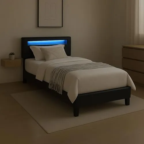 CARO-Möbel Polsterbett BENITO 90x200 cm - Betten: Polsterbett Benito mit Kunstlederbezug und integrierter LED-Beleuchtung für individuelle Stimmung. Ideal für Jugendliche, inklusive Lattenrost und verstellbarem Kopfteil.