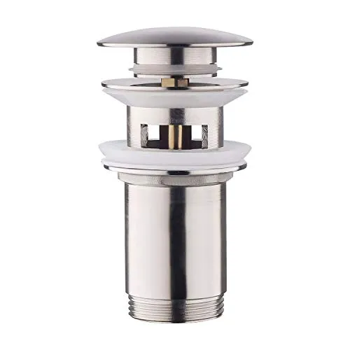 Ablaufgarnitur mit Überlauf Gebürstet Nickel - Keymark Universal Ablaufventil Abflussgarnitur für Waschbecken & Waschtisch - Messing Pop Up Ablauf Abfluss Stöpsel