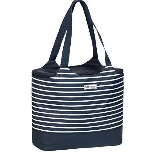 anndora Einkaufstasche 22L mit Kühltasche 18L - Blau Weiß Gestreift - Praktische Einkaufstasche mit herausnehmbarer Kühltasche. Robustes Polyester und dicker Schaumstoff sorgen für hohe Kühlleistung. Ideal für den täglichen Einkauf!