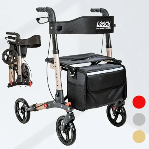 Lösch Reha Rollator „TABAS Mobility” - Faltbarer Indoor & Outdoor Rollator - Rollatoren für drinnen und draußen, leicht und faltbar mit PU-Bereifung, höhenverstellbar für optimalen Komfort und individuelle Anpassung.