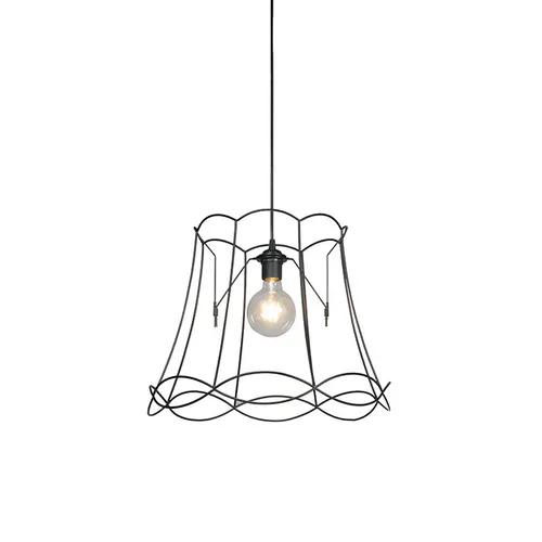 QAZQA Retro Pendelleuchte 45 cm - Schwarz, Granny Frame - Moderne Pendelleuchte im Granny Style, ideal für Esszimmer und Wohnzimmer. Der elegante Metallrahmen lässt die Glühbirne sichtbar und sorgt für eine stilvolle Atmosphäre. E27-Fassung, dimmbar, Höhe anpassbar.