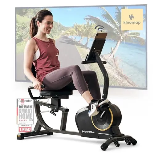 SportPlus Heimtrainer SP-RB-9510-B-iE: App-kompatibler Liegeheimtrainer mit 24 Widerstandsstufen