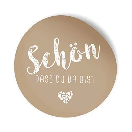 itenga 100x Sticker Aufkleber 4cm rund Schön dass du da bist latte macchiato braun