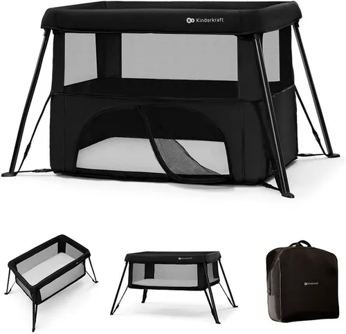 Kinderkraft CAMI Eco – 3in1 Babybett - Babybett, Reisebett & Laufstall in einem, nur 5 kg leicht, mit atmungsaktiver Baumwolle und praktischem Rucksack für einfache Mobilität.