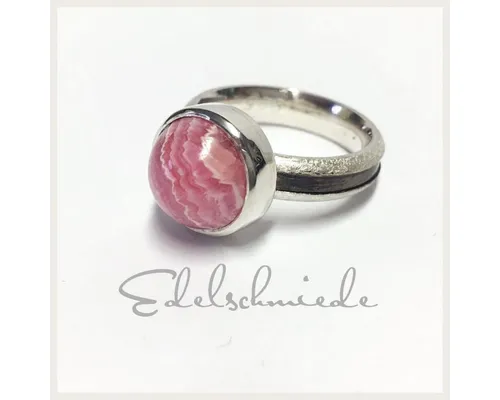 Edelschmiede925 Silberring handgefertigter Silberring 925/- mit Rhodochrosit Cabochon #60