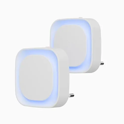 YUNLEX 2 Stück Eisblaues Nachtlicht Steckdose, dimmbar, Dämmerungssensor | Kühles eisblaues Licht, 1-15lm, moderner Tech-Look. Blendfrei, indirektes Licht. Für Gaming, Büro, Bad, Flur, Keller, Kinder.