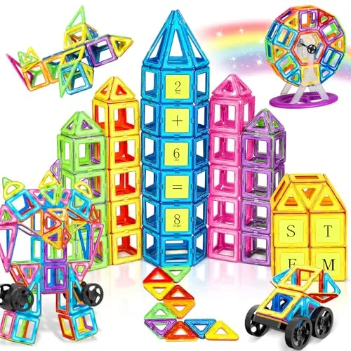 COOLJOYA Magnetische Bausteine 120 Teile Konstruktion, Magnetbausteine Magnetspielzeug Magnete Kinder, Magnetbausteine Kinder Magnetspiel für Geschenk ab 3 4 5 6 7 8 Jahre Junge Mädchen