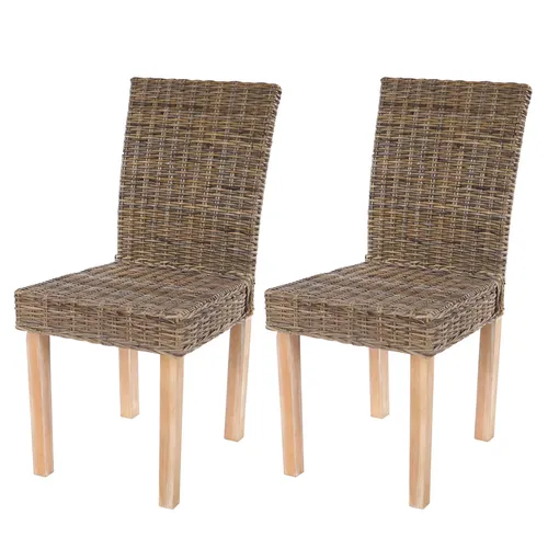 2er-Set Esszimmerstuhl Littau, Korbstuhl aus Kubu-Rattan - Stühle aus Kubu-Rattan mit handgeflochtenem Geflecht und stabilen Massivholzbeinen. Hochwertige Verarbeitung und zeitloses Design für jedes Esszimmer.