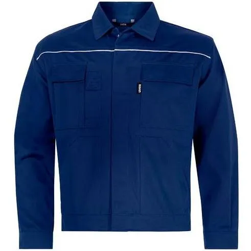 Uvex 8232620 Schutzjacke - Bequeme Bundjacke in Blau - Protektorenjacken aus 100% Baumwolle mit extra Komfort. Ideal für Arbeiten mit Bewegungsfreiheit dank Golffalten und verstellbaren Armbündchen.