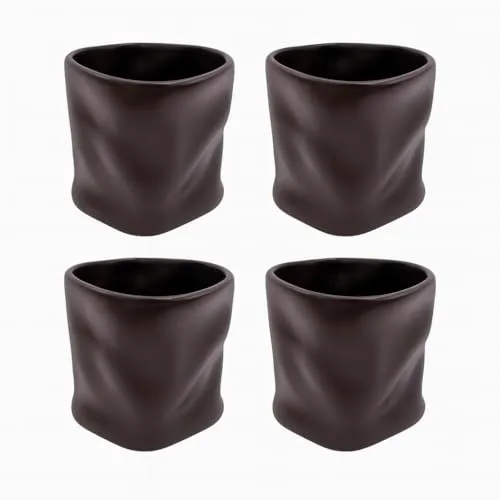 Zoha Handgefertigte Keramikbecher 4er Set Diamond - Kaffeetassen Set Modern mit Rundungen, Große Kaffeetassen 290 ml, Keramik Becher handgefertigt und spülmaschinengeeignet - Mug Set - Mocha Mousse