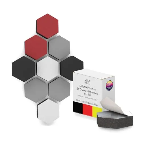 PolySound ECO Akustikpaneele selbstklebend - 9er Set 3D-Schaumstoff (3-10 cm), Hohe Schalldämmung (αw 0,9), Rückstandslos Ablösbar, Chic & Cherry