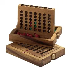 Denk- und Knobelspiele Viererreihe - groß - Samena-Holz - Gesellschaftsspiel für zwei Personen aus hochwertigem Samena-Holz, ideal für spannende Strategieduelle und fördert das Denkvermögen.