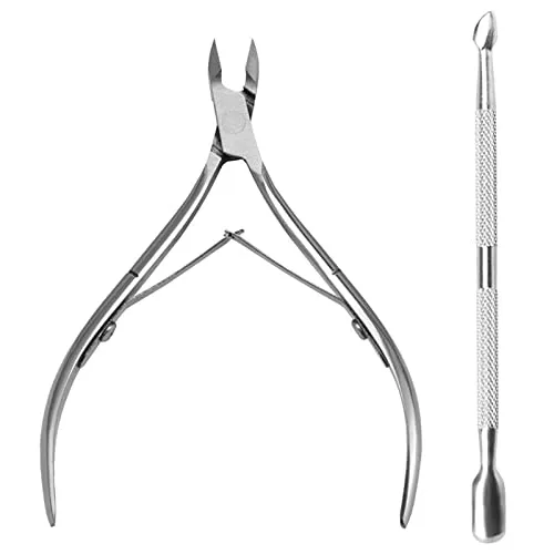 Olakin Nagelzange Set[2 Stück], Nagelschere, Edelstahl Nagelknipser, mit Nagelhautschieber, für Paronychie, Onychomykose, Nagelpilz