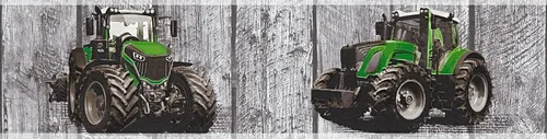 Kinder Tapeten Bordüre Traktor Holz grau grün Little Stars 35843-1 (20,69€/1qm)