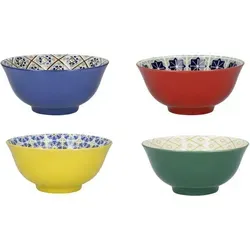 KitchenCraft 4-er Set gemusterte Müslischalen in Geschenkbox - Schüsselsets mit einzigartigem Mustermix, ideal für Frühstück oder Dessert – spülmaschinenfest und perfekt als Geschenk!