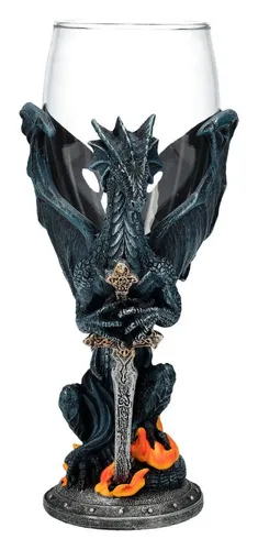 Figuren Shop GmbH Becher Glas Kelch Drache - Fire Blade - Fantasy Dekoration Weinkelch Drachen, Kunststein (Polyresin), Glas