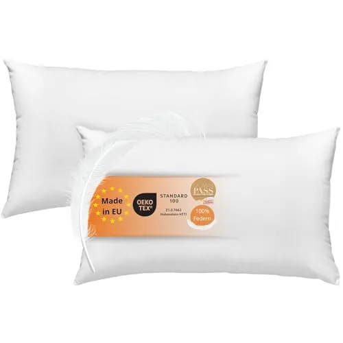 Sleepling 197741 2er Set Federkissen - 100% Baumwolle, Made in EU - Kissen aus 100% Baumwolle für kuschelig weichen Schlaf, waschbar bis 60 Grad. Ideal als Schlaf-, Dekorations- oder Sofakissen, erfüllt höchste Öko-Tex Standards.
