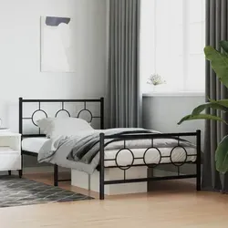 Robustes Bettgestell mit Kopf- und Fußteil in Schwarz 107x203 cm - Stilvolles Metallbettgestell mit stabiler Stahlkonstruktion, Lattenrost und zusätzlichem Stauraum, ideal für ein elegantes Schlafzimmer.