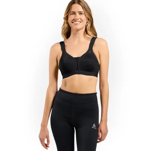 Odlo Damen Padded High Support Sport BH 90C, Schwarz - Funktionsunterwäsche mit starkem Halt für intensive Aktivitäten. Die gepolsterten Körbchen und verstellbaren Träger bieten optimalen Komfort beim Laufen, Radfahren und Training.