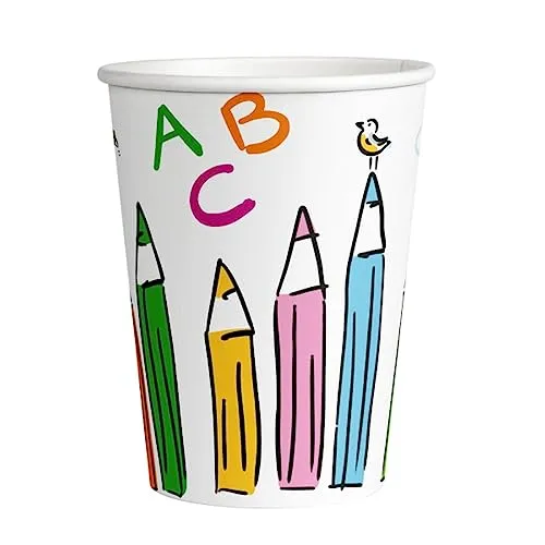 amscan 8 Becher * Schulanfang * für Kindergeburtstag und Mottoparty | FSC-zertifiziert | Einschulung ABC School Start Schulstart Kinder Geburtstag Party Partybecher Cups Pappbecher