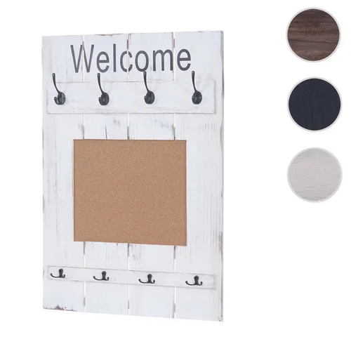 Wandgarderobe HWC-C89 mit Pinnwand - Garderobe im Shabby-Look mit 8 Haken und praktischer Pinnwand, ideal zur stilvollen Aufbewahrung und Organisation in Flur oder Schlafzimmer.