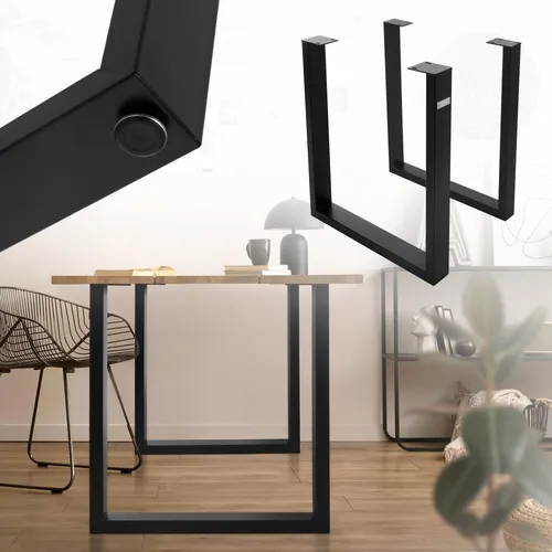 ML-Design 2er Set Tischgestell U-Form, Schwarz - Möbelfüße im angesagten Industrial-Design, aus pulverbeschichtetem Stahl, ideal für DIY-Projekte und mit verstellbarem Bodenschutz für stabilen Stand.