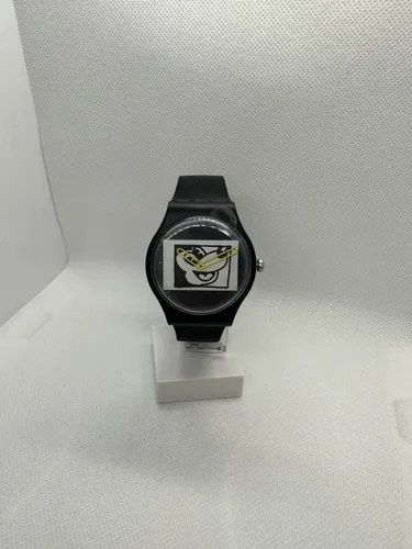 Armbanduhr Swatch Mickey Blanc Sur Noir SUOZ337 Gummi Schwarz Topolino Disney