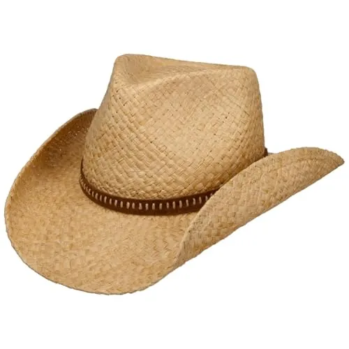 Stetson Fair Oaks Western Strohhut Naturfarbener Raffiahut mit Ledergarniturband Damen und Herren Frühjahr Sommer Natur XL (60-61 cm)