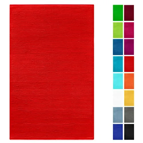 Lashuma Flauschiger Badvorleger Rot - Scharlach, 50x80 cm - Genießen Sie Komfort mit diesem weichen Badvorleger aus 100% Baumwolle! Der schnelltrocknende Teppich in edlem Scharlach Rot ist pflegeleicht und sorgt für ein angenehmes Gefühl nach jedem Bad oder Dusche.