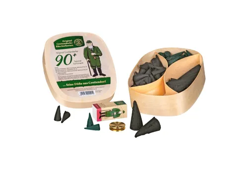 Crottendorfer Spanschachtel mit Räucherkerzen Spezialsortiment 90+ - Räucherstäbchen, exklusives Spezialsortiment mit über 90 verschiedenen Düften für ein einzigartiges Dufterlebnis aus dem Erzgebirge.