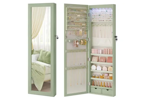 SONGMICS Schmuckschrank mit LED Beleuchtung in grün von SONGMICS